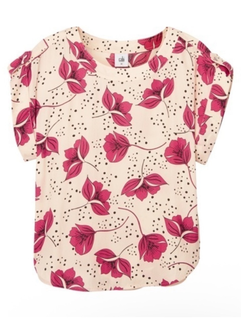CAbi Ivory and Pink Floral Boxy Fit Top Size‎ M